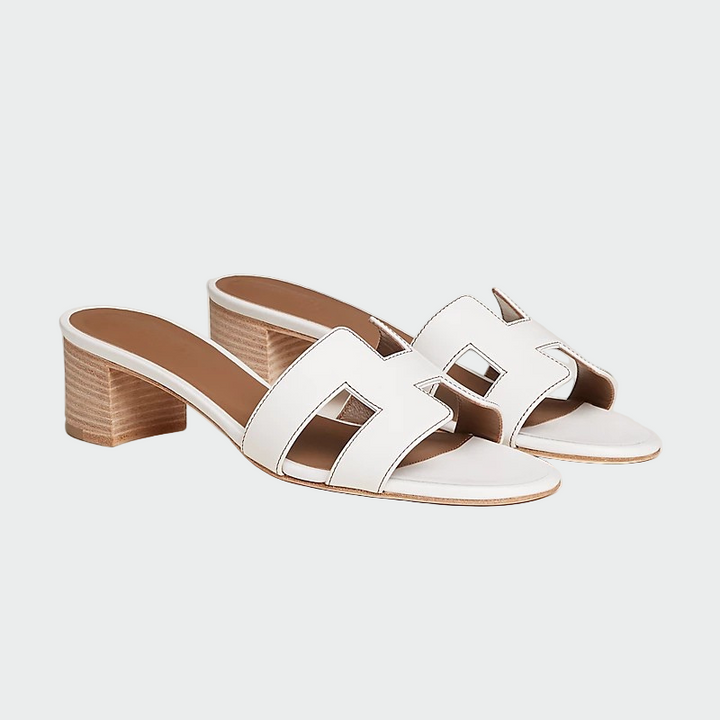 classic tan block mules