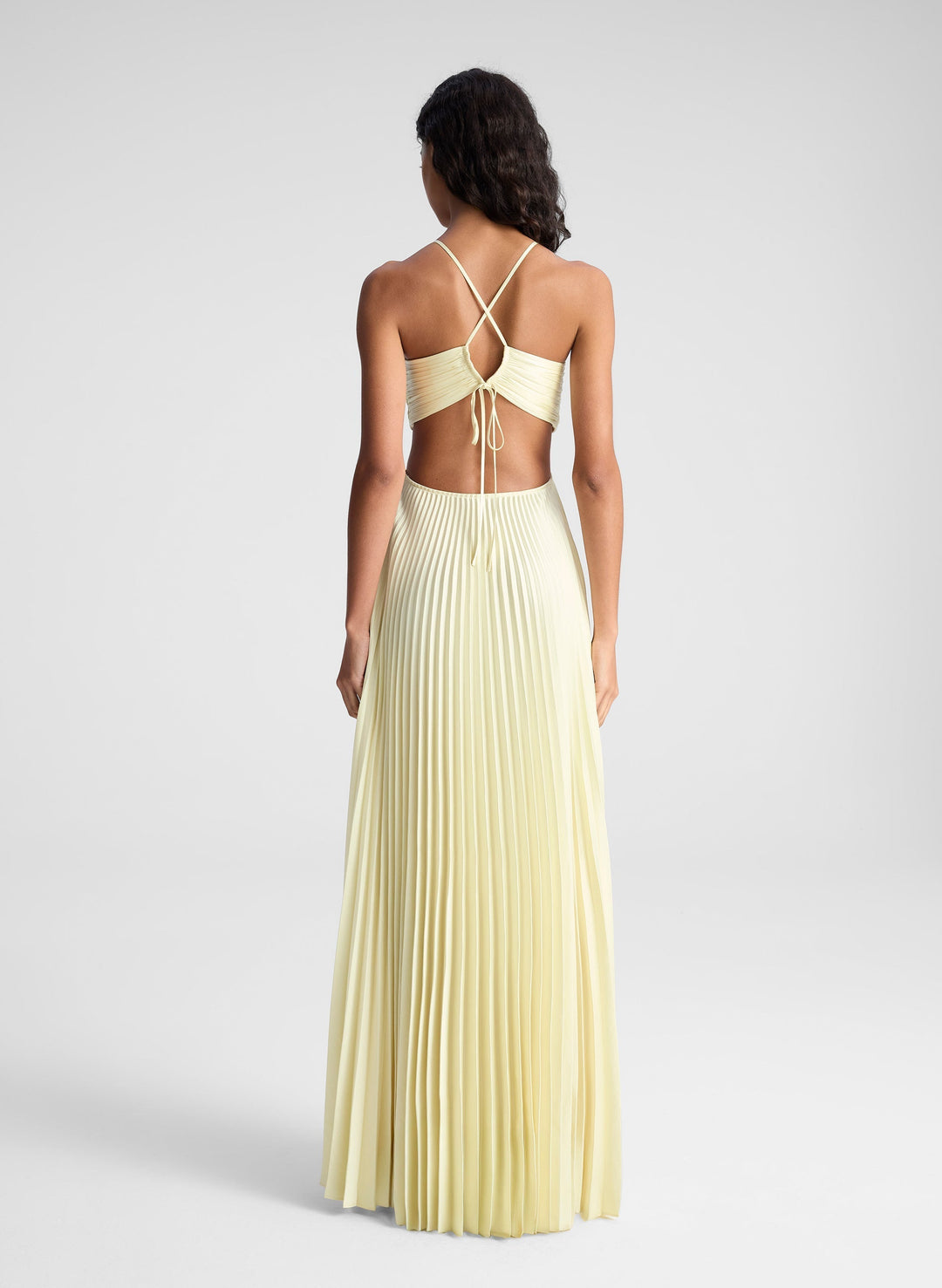 Golden Radiance Pleated Halter Maxi Dress