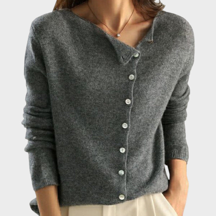 Blush Elegance Asymmetric Button Sweater