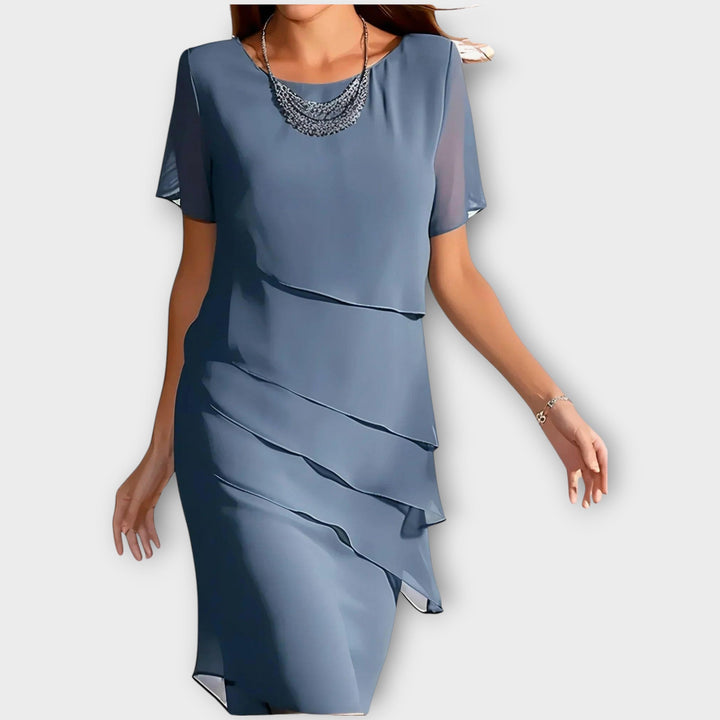 Midnight Elegance Layered Chiffon Dress