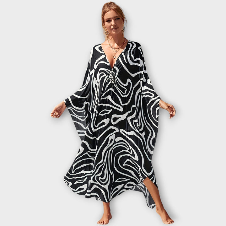 Monochrome Waves Flow Maxi Kaftan