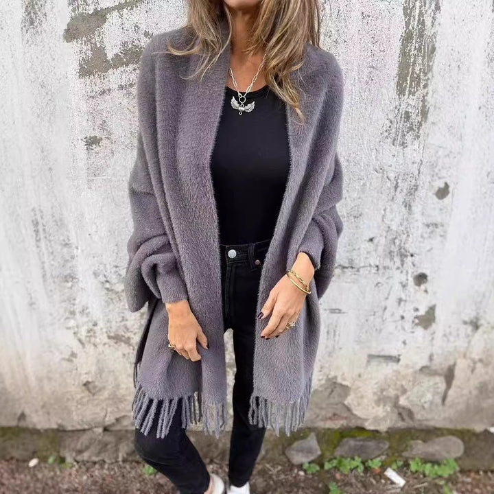 Charcoal Fringe Open-Front Cardigan