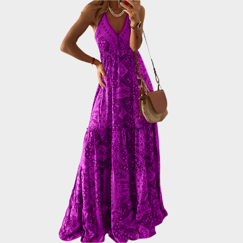 Boho Dress with Thin Straps and V-Neck