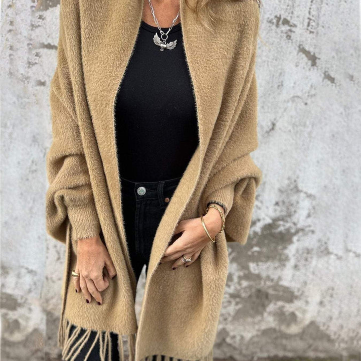 Charcoal Fringe Open-Front Cardigan