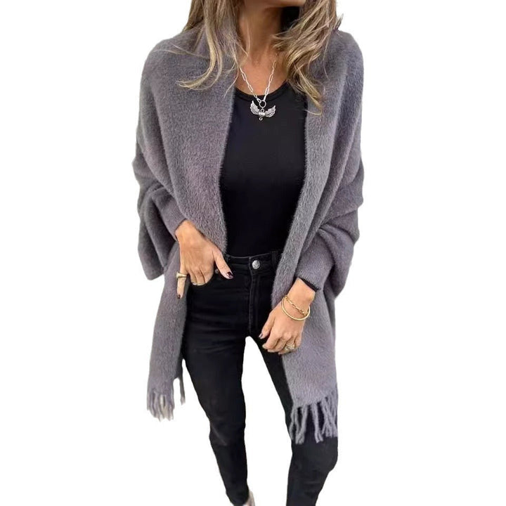 Charcoal Fringe Open-Front Cardigan