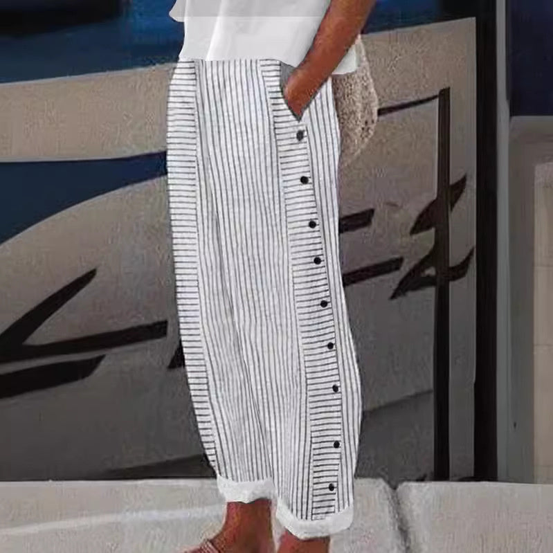 Seaside Striped Button-Up Pants