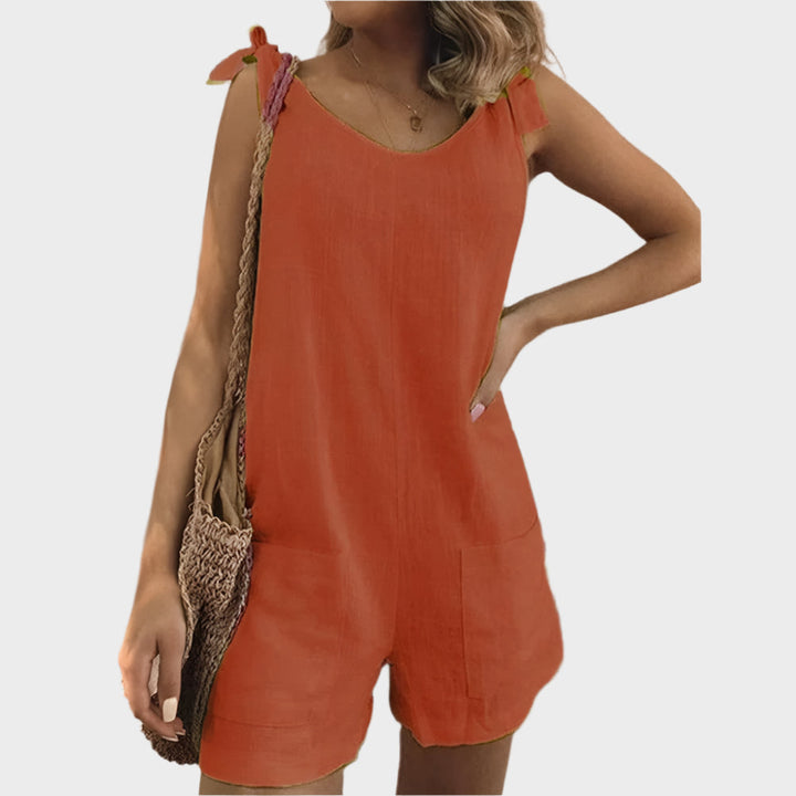 Full-Body Jumpsuit with Straps-Bow and Pockets