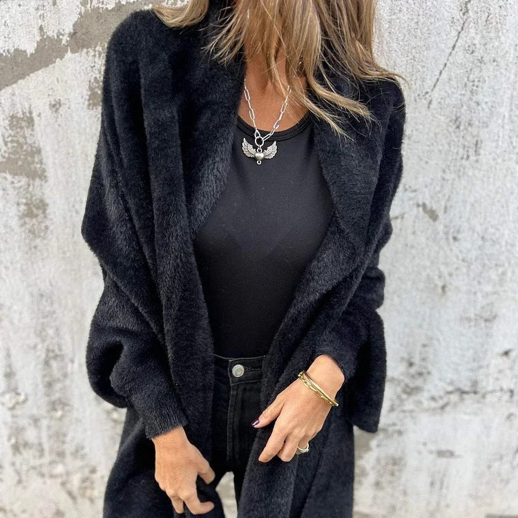 Charcoal Fringe Open-Front Cardigan