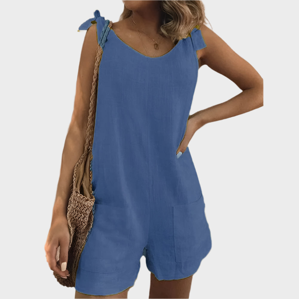 Full-Body Jumpsuit with Straps-Bow and Pockets