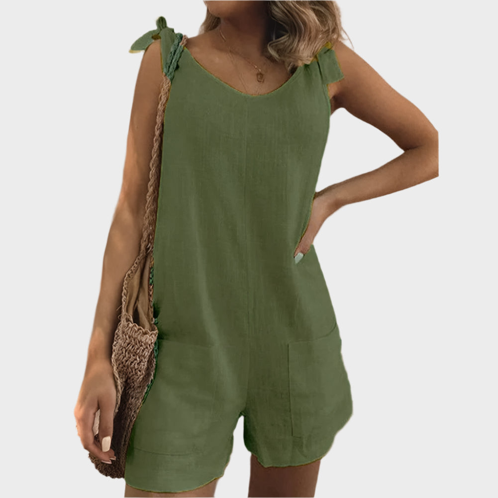 Full-Body Jumpsuit with Straps-Bow and Pockets