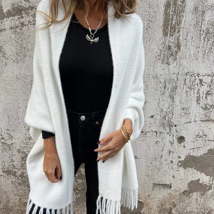 Charcoal Fringe Open-Front Cardigan