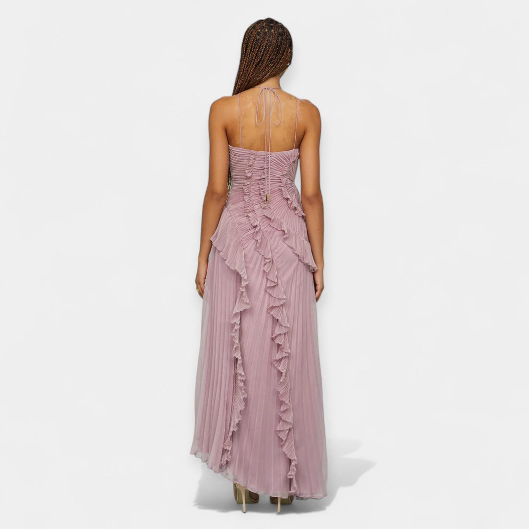 Lilac Midi Dress with Ruffled Adjustments