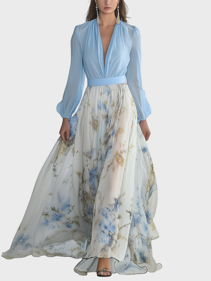 Sky Blue Floral Elegance Dress