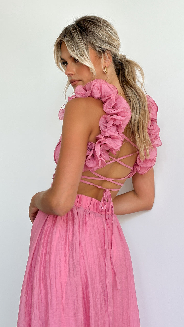 Rosé Bloom Cutout Midi Dress