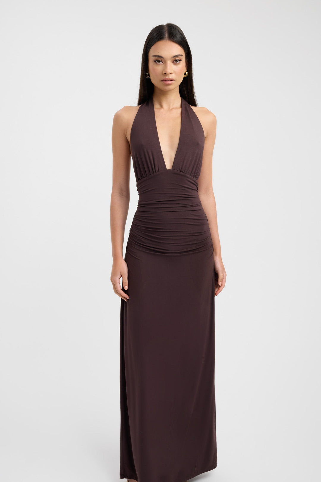 Mocha Elegance Halter Maxi Dress