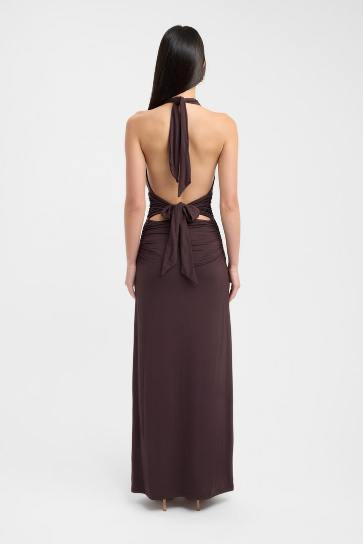 Mocha Elegance Halter Maxi Dress