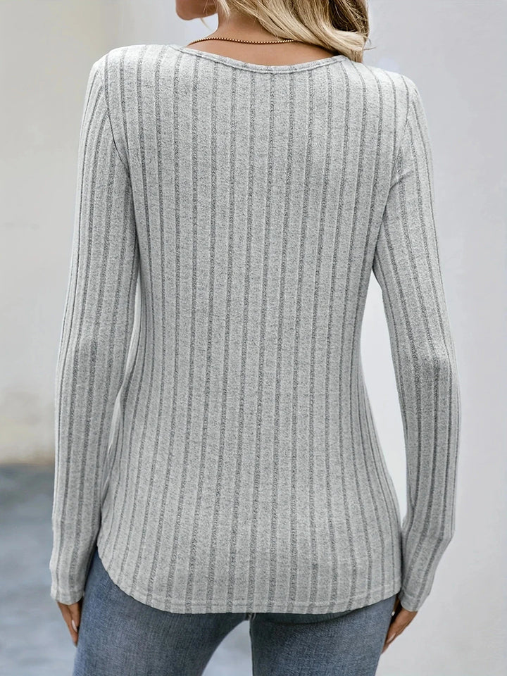 Asymmetric Button Ribbed Knit Top