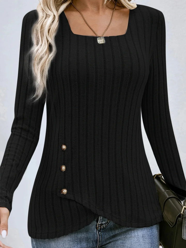 Asymmetric Button Ribbed Knit Top