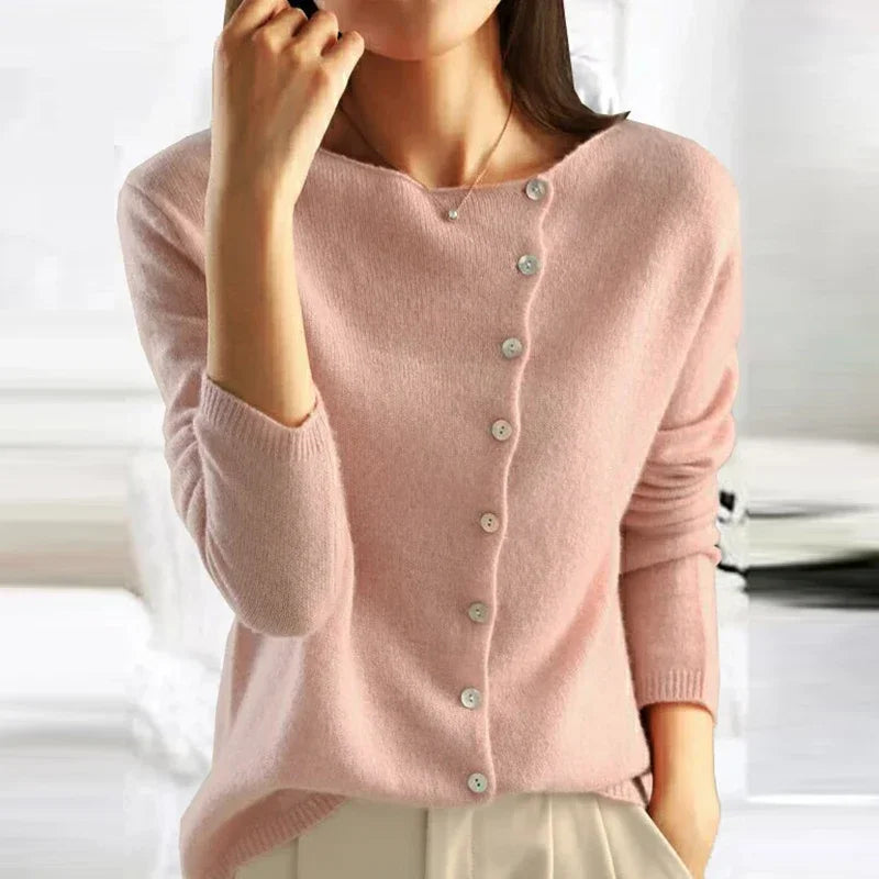 Blush Elegance Asymmetric Button Sweater
