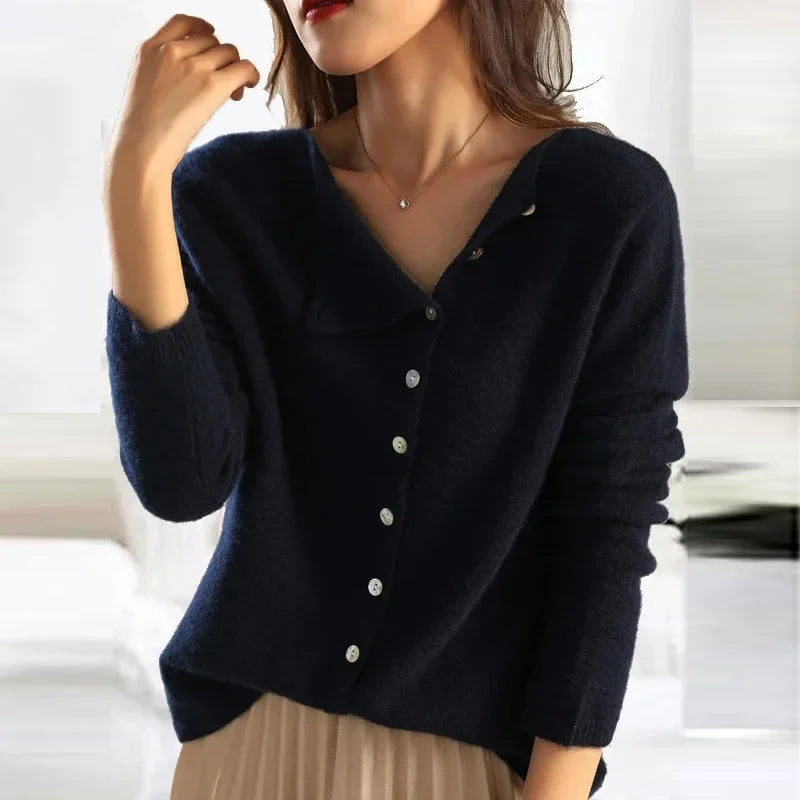 Blush Elegance Asymmetric Button Sweater