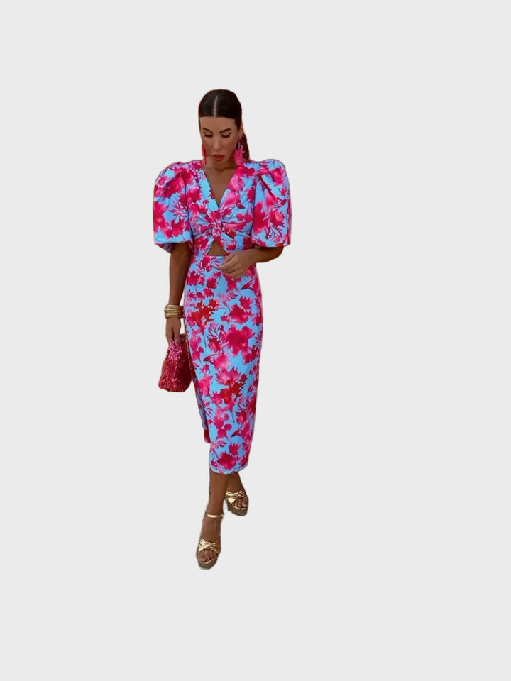 Vibrant Puff Sleeve Dress