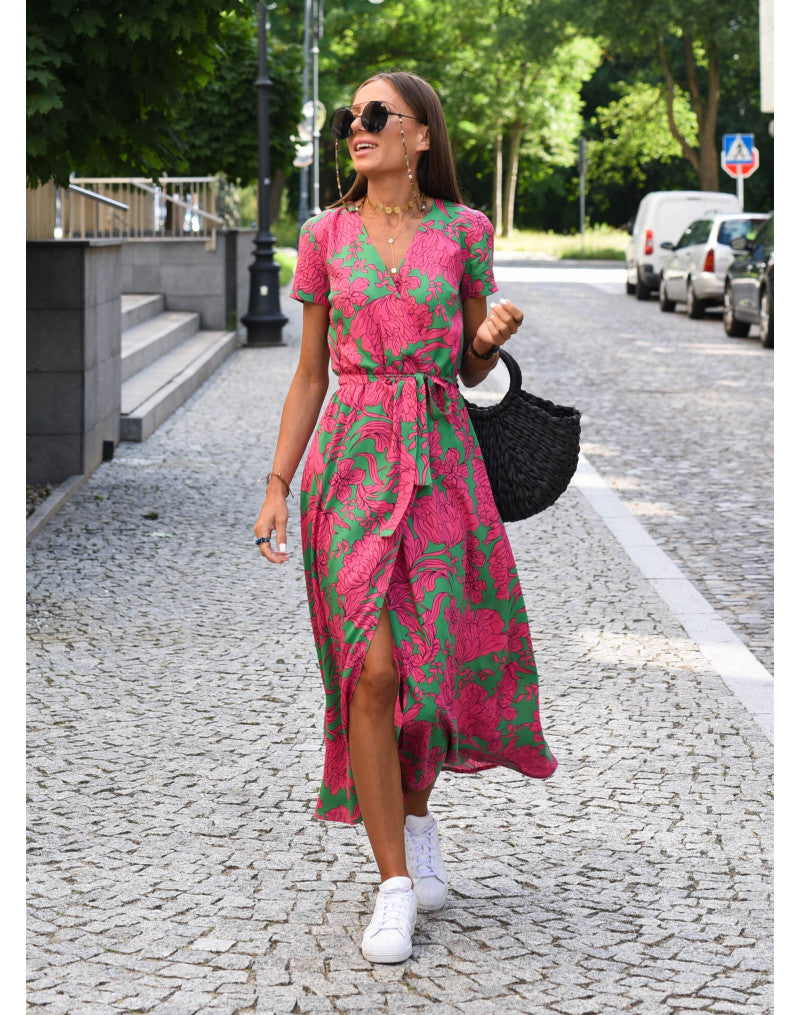 Vibrant Garden Wrap Maxi Dress