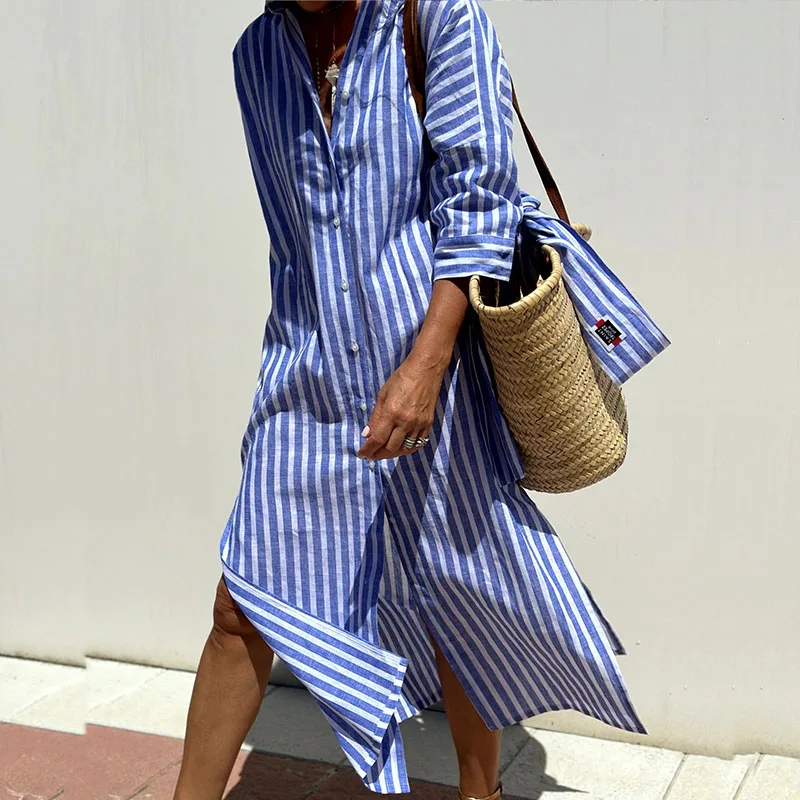 Coastal Breeze Striped Shirt Dress