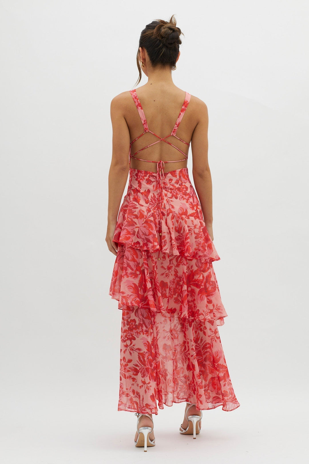 Crimson Bloom Tiered Maxi Dress