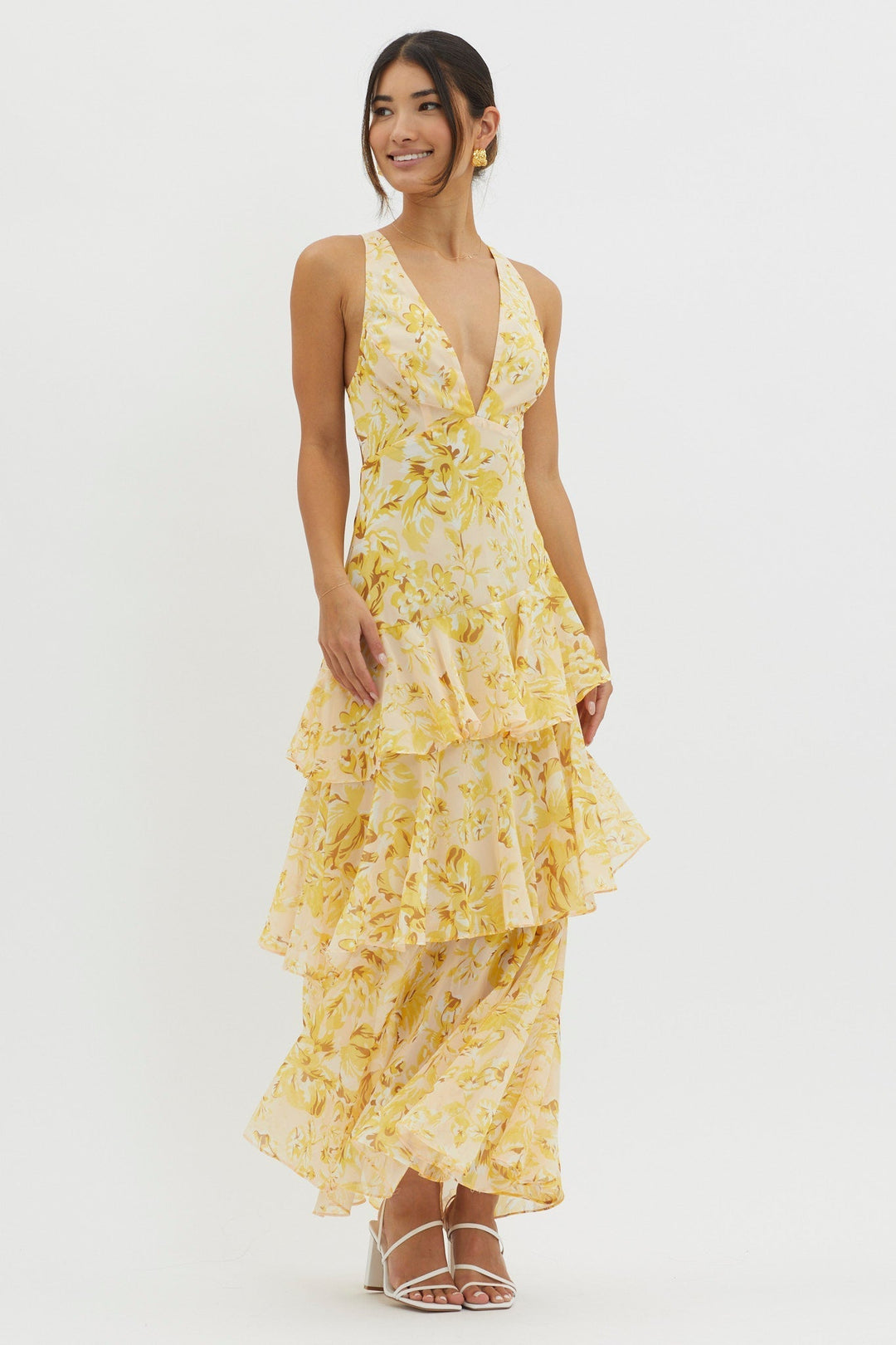 Crimson Bloom Tiered Maxi Dress