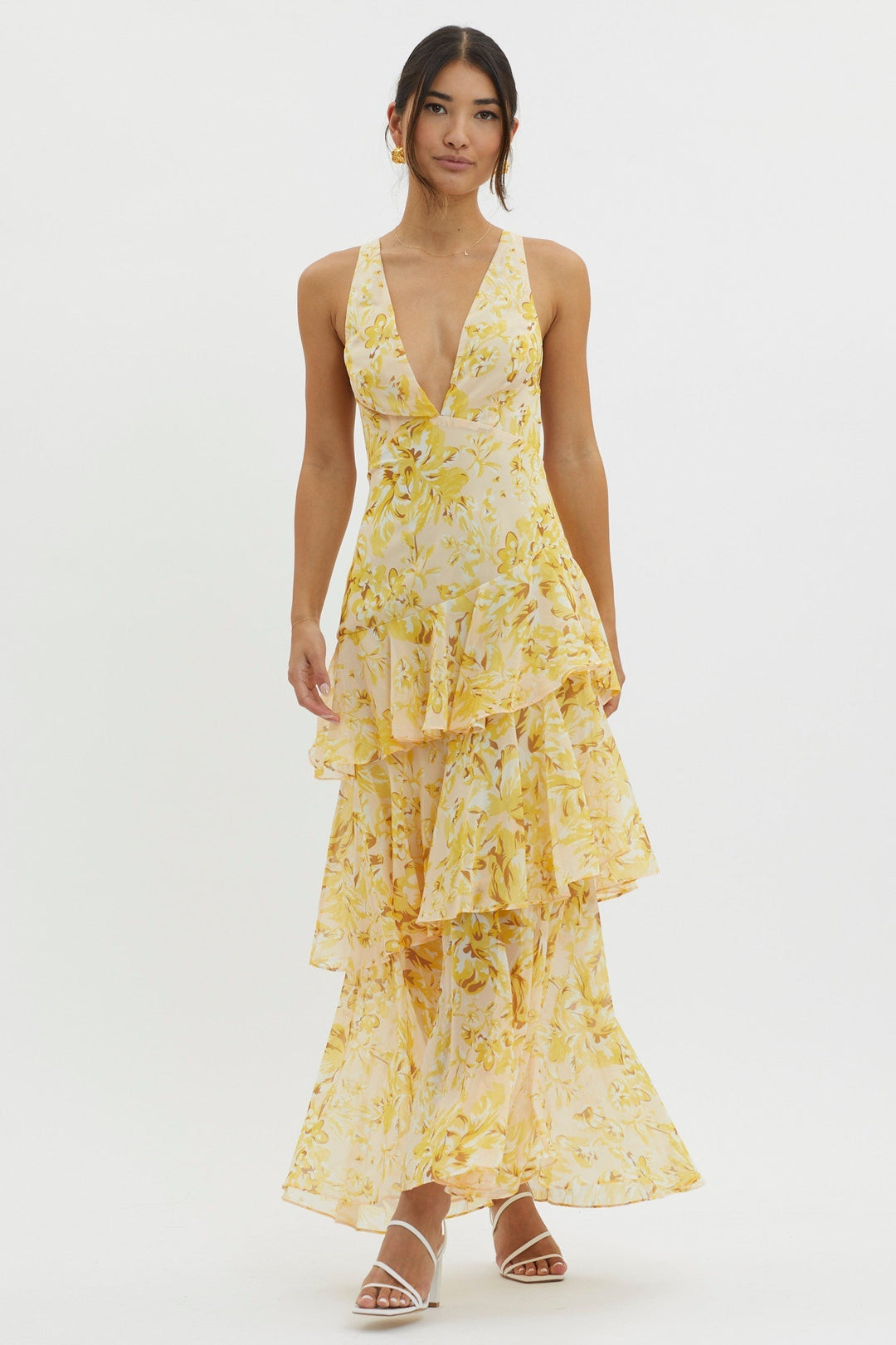 Crimson Bloom Tiered Maxi Dress