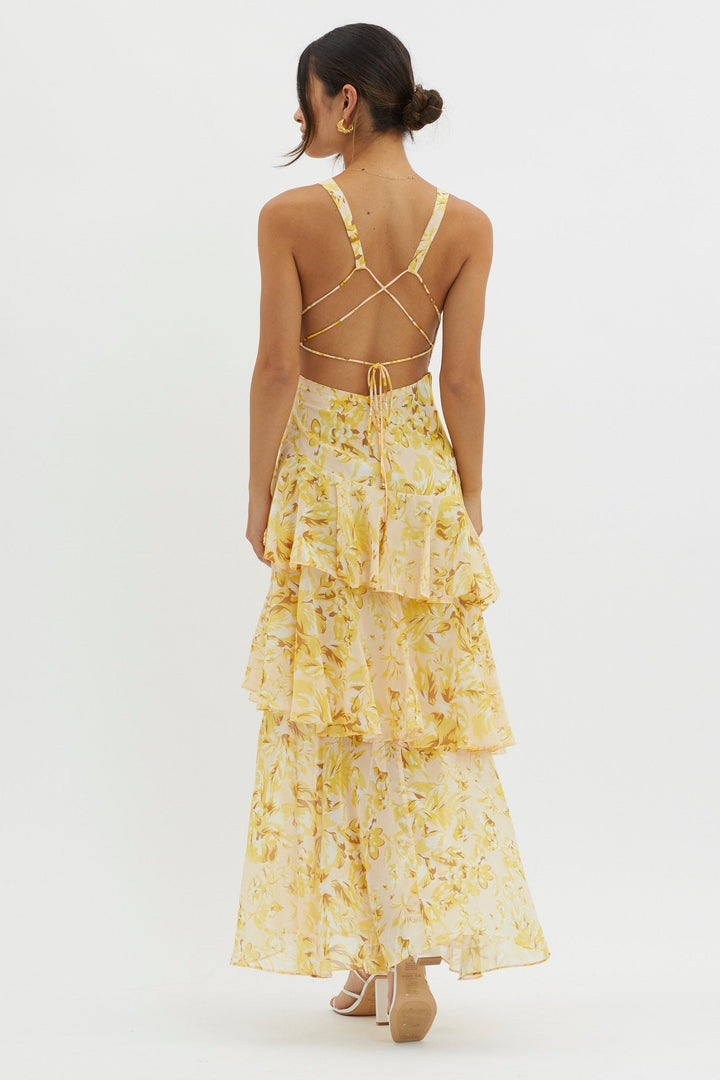 Crimson Bloom Tiered Maxi Dress