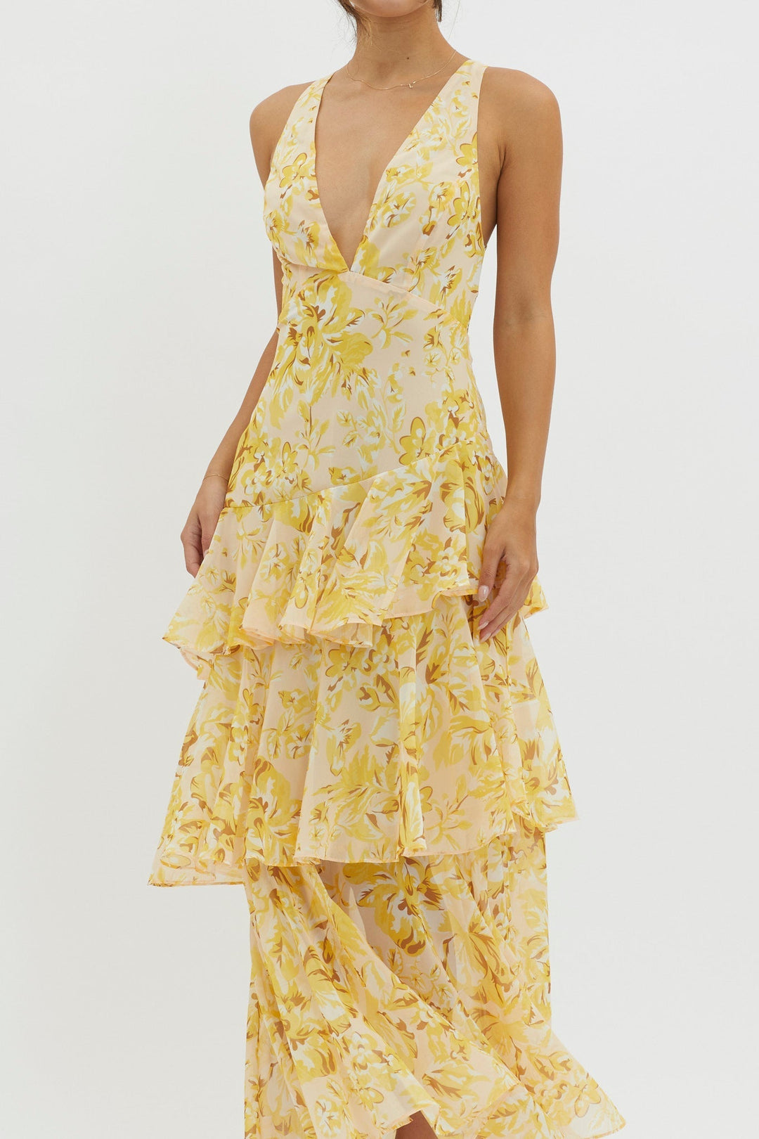 Crimson Bloom Tiered Maxi Dress