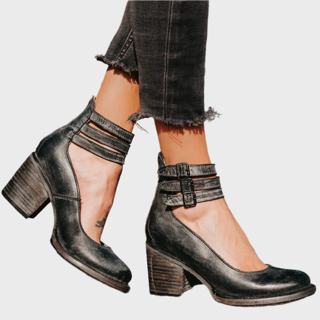 Rustic Charm Double-Strap Block Heels