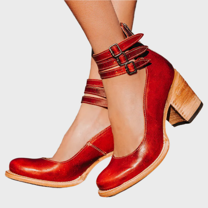 Rustic Charm Double-Strap Block Heels
