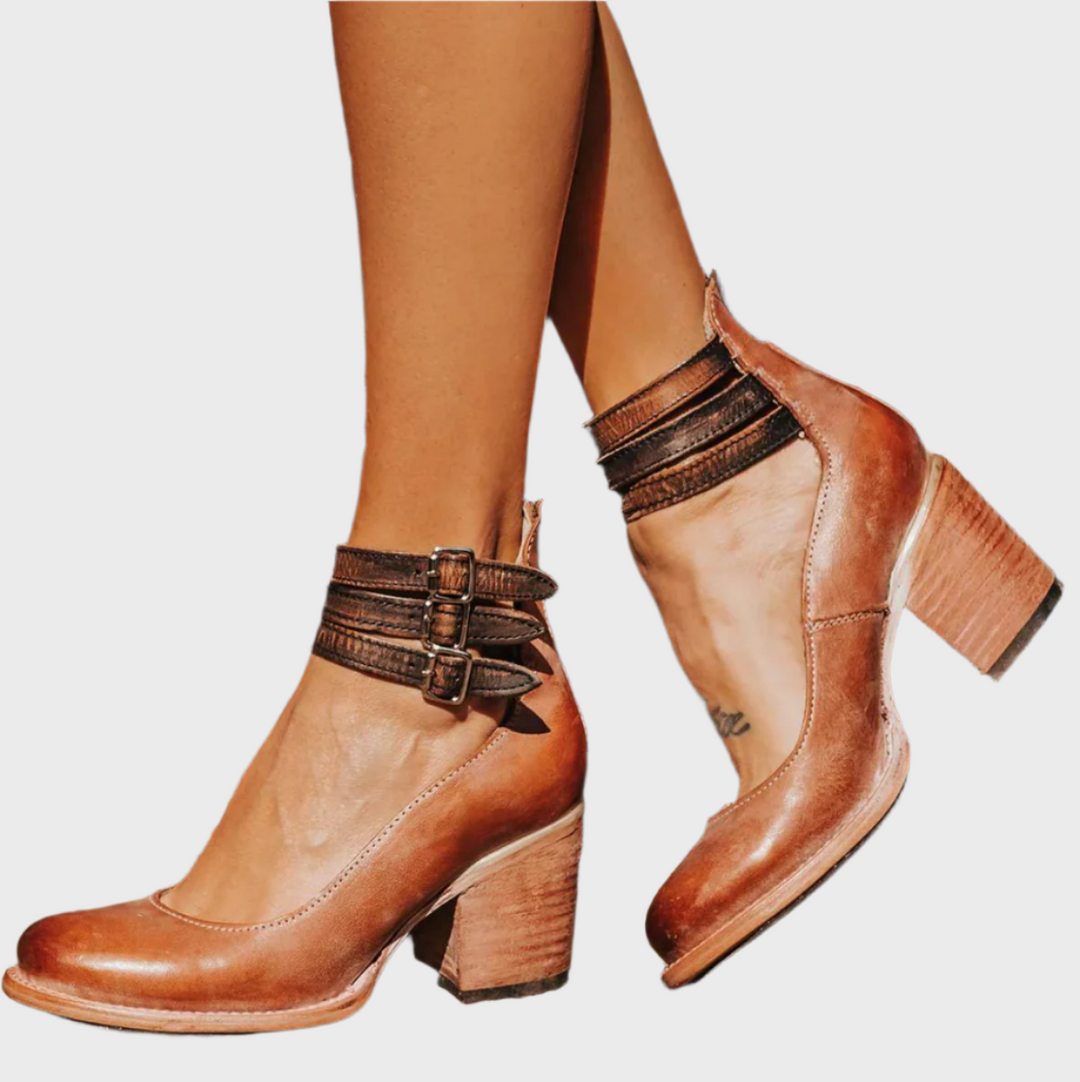 Rustic Charm Double-Strap Block Heels