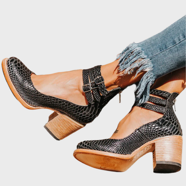 Rustic Charm Double-Strap Block Heels