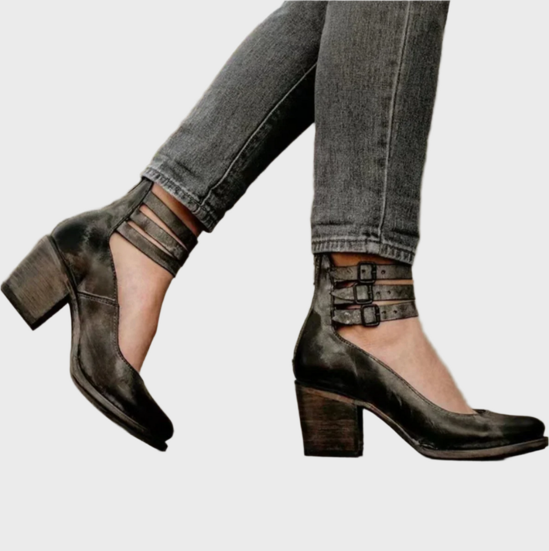 Rustic Charm Double-Strap Block Heels