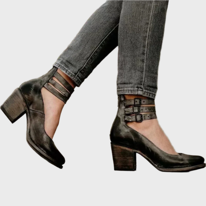 Rustic Charm Double-Strap Block Heels