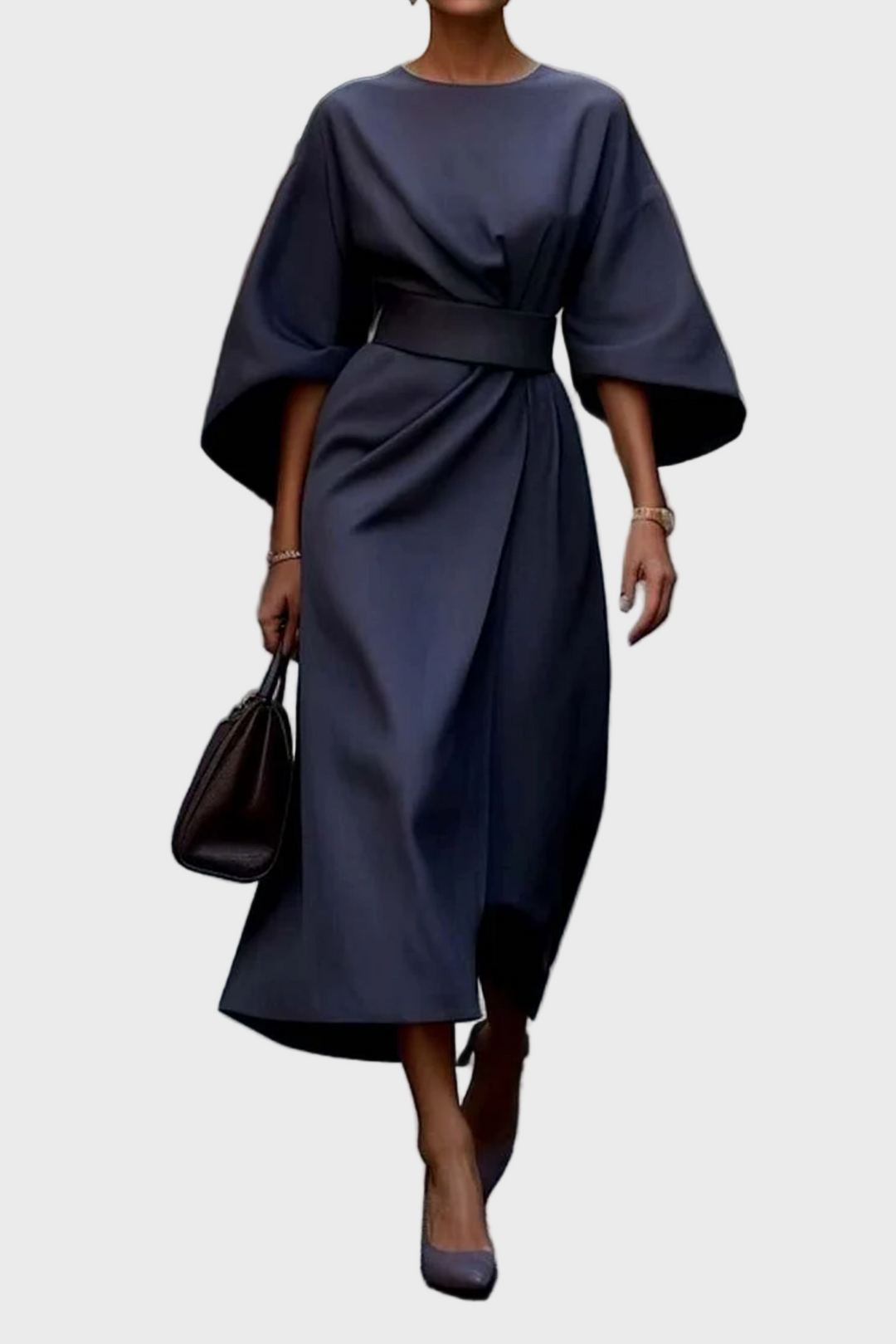 Midnight Elegance Kimono-Sleeve Dress