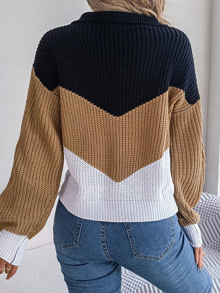 Chevron Knit Collared Sweater