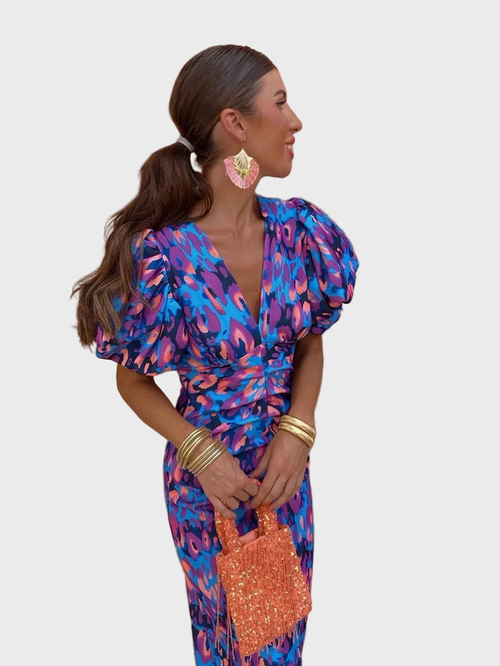 Vibrant Puff Sleeve Dress