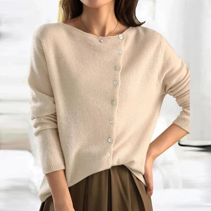 Blush Elegance Asymmetric Button Sweater