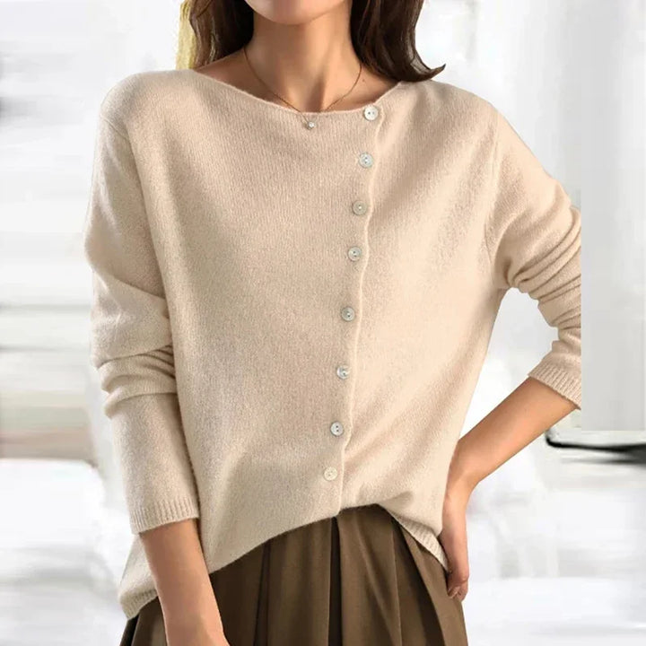 Blush Elegance Asymmetric Button Sweater