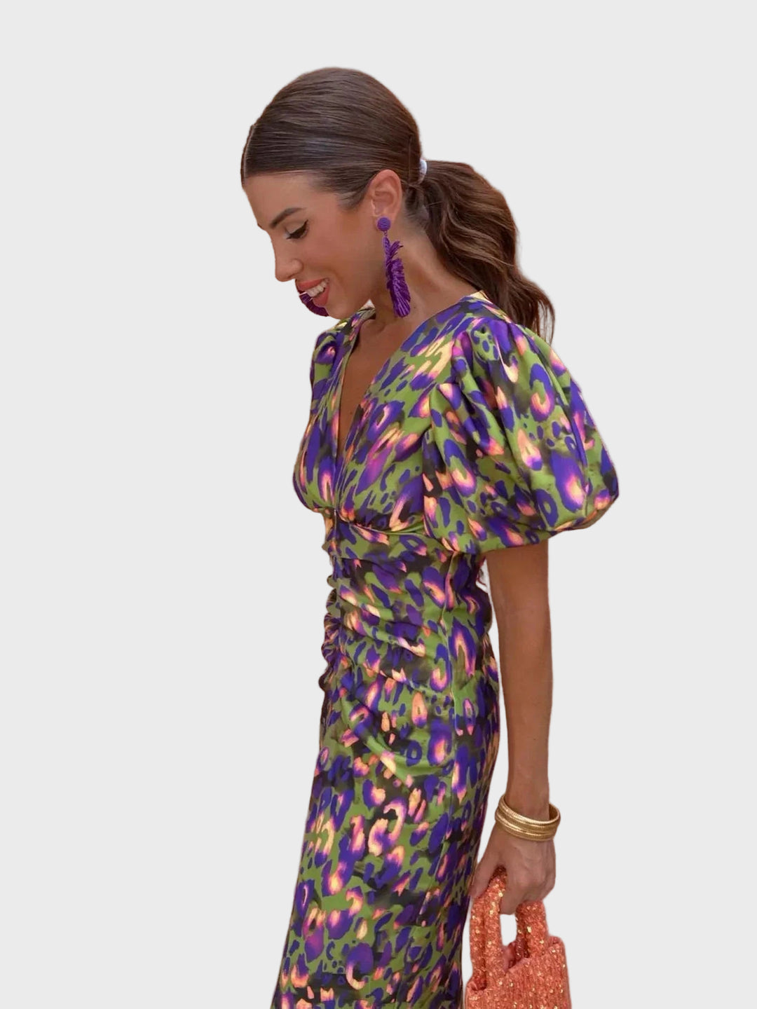 Vibrant Puff Sleeve Dress