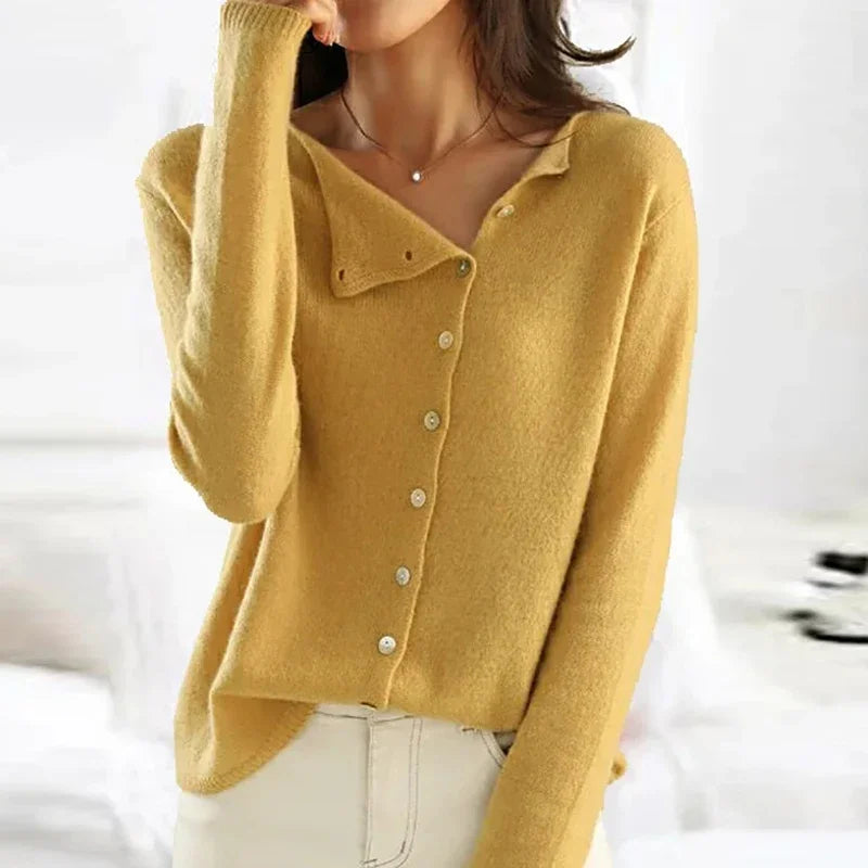 Blush Elegance Asymmetric Button Sweater