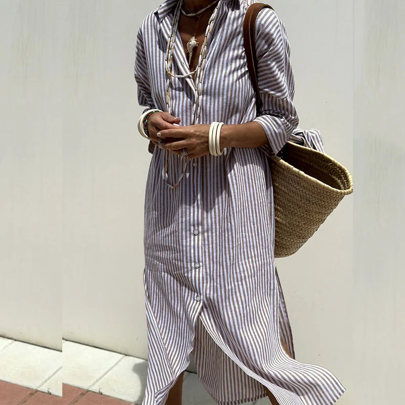 Coastal Breeze Striped Shirt Dress