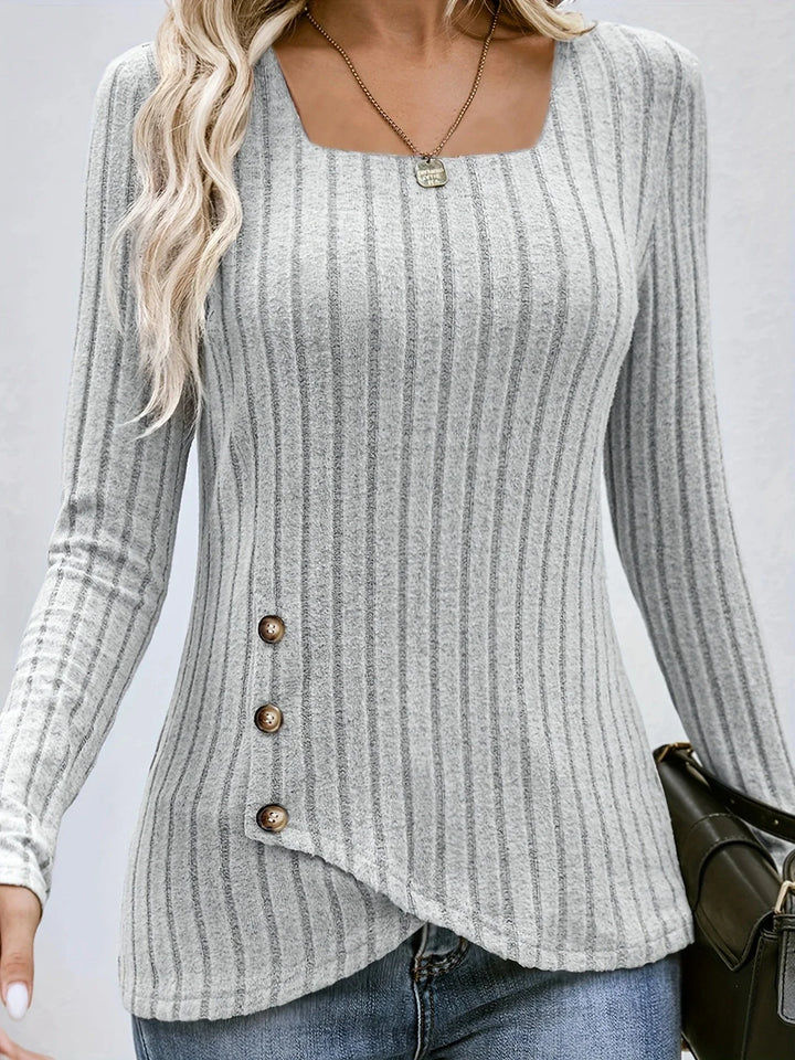 Asymmetric Button Ribbed Knit Top