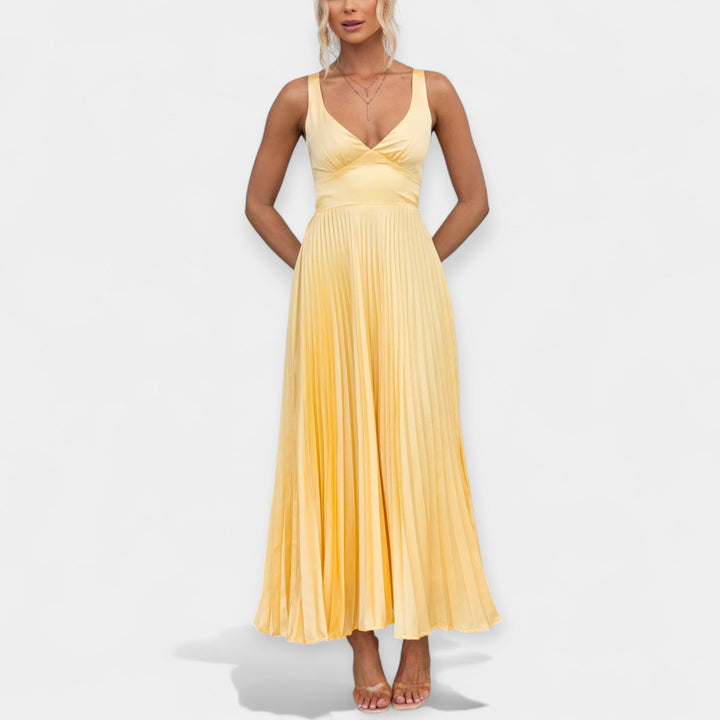 Maxi Dress in Yellow Color with Open Back