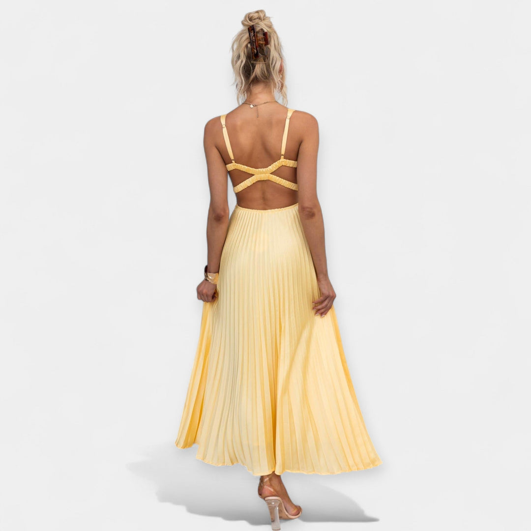 Maxi Dress in Yellow Color with Open Back