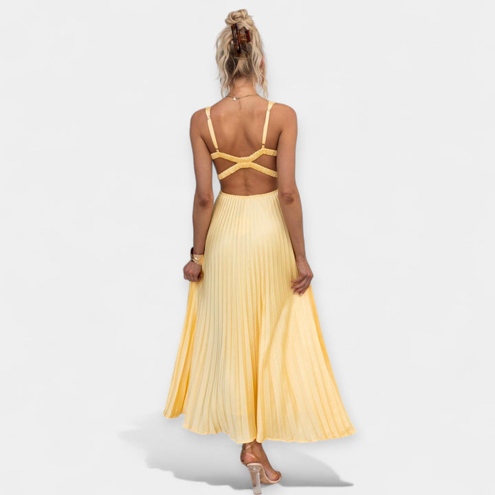 Maxi Dress in Yellow Color with Open Back